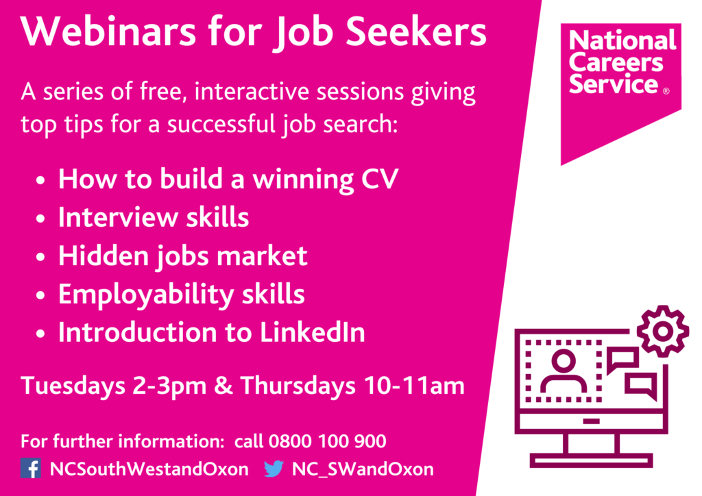 National Careers Service webinars for job seekers banner